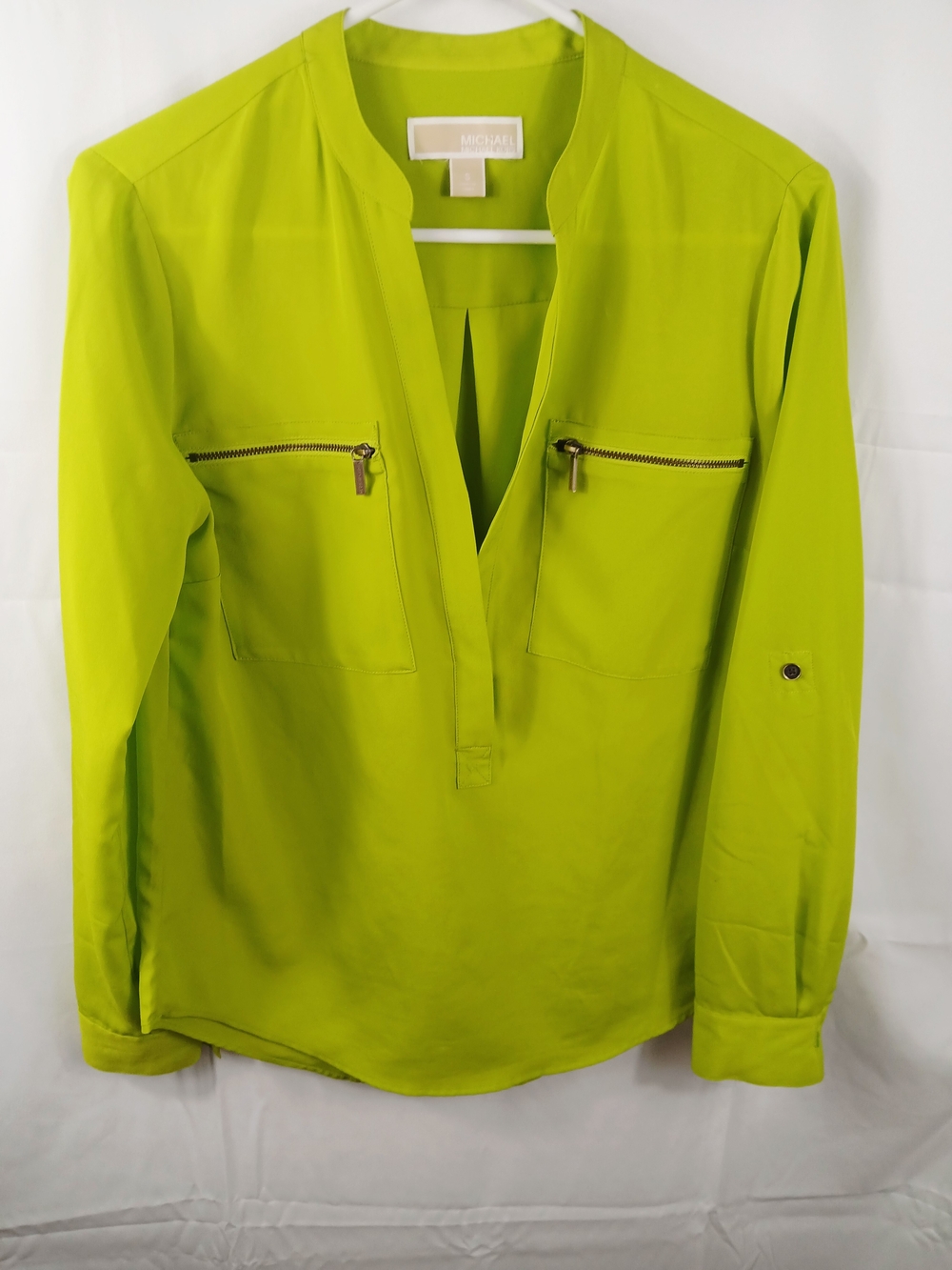 MICHAEL Michael Kors Lime Green Split-Neck Blouse